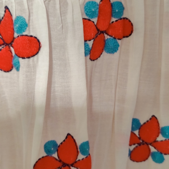 Dolma anthropologie cotton gauze heavy embroidery boho resort pom pom midi dress - Picture 8 of 9